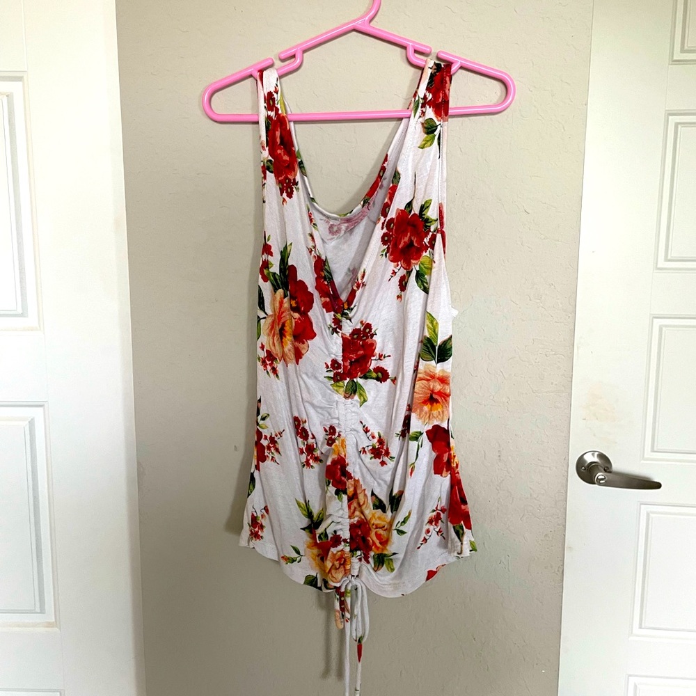 Bundle 2 floral tanks with adjustable string tie for cleavage level